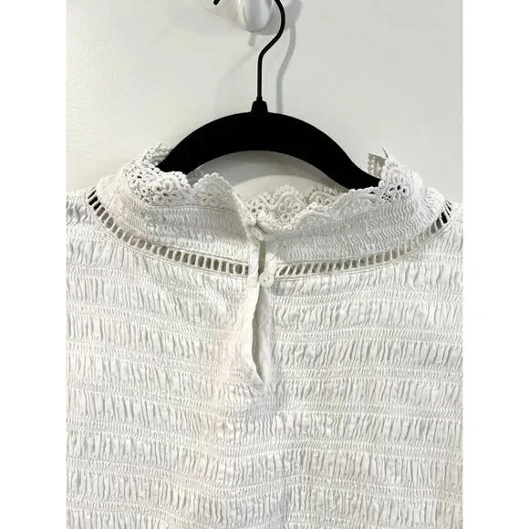 Soft Surroundings Smocked Flutter Sleeve Blouse Ruffle Lace - Picture 7 of 10